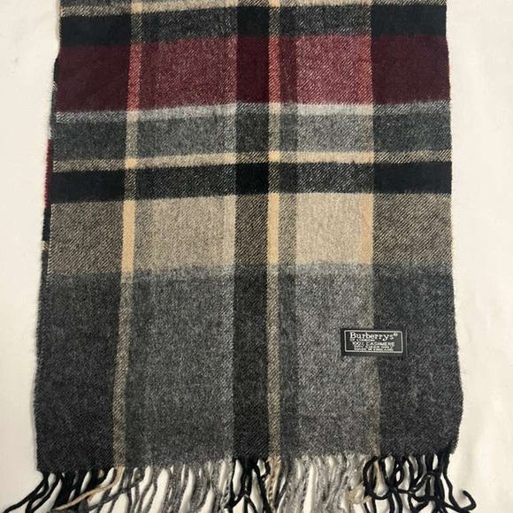 Burberry Plaid Wool Scarf - Burgundy Beige and Charcoal
